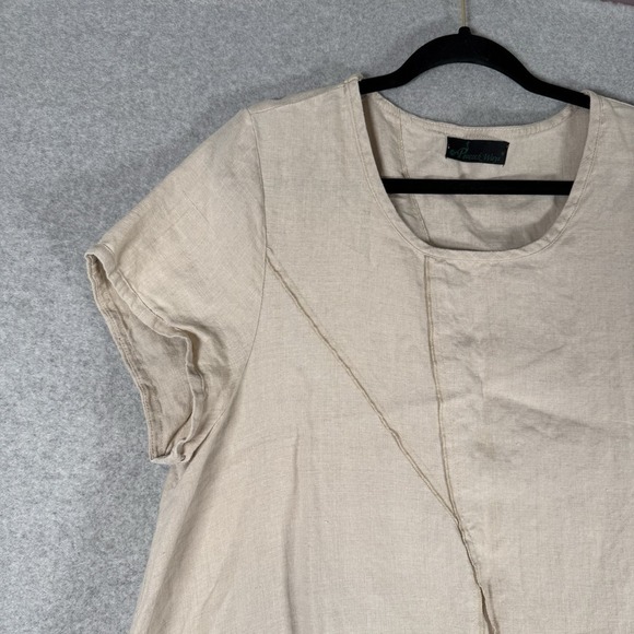 Peacock ways tunic dress womens XL beige lagenlook linen floral beige - Picture 2 of 10